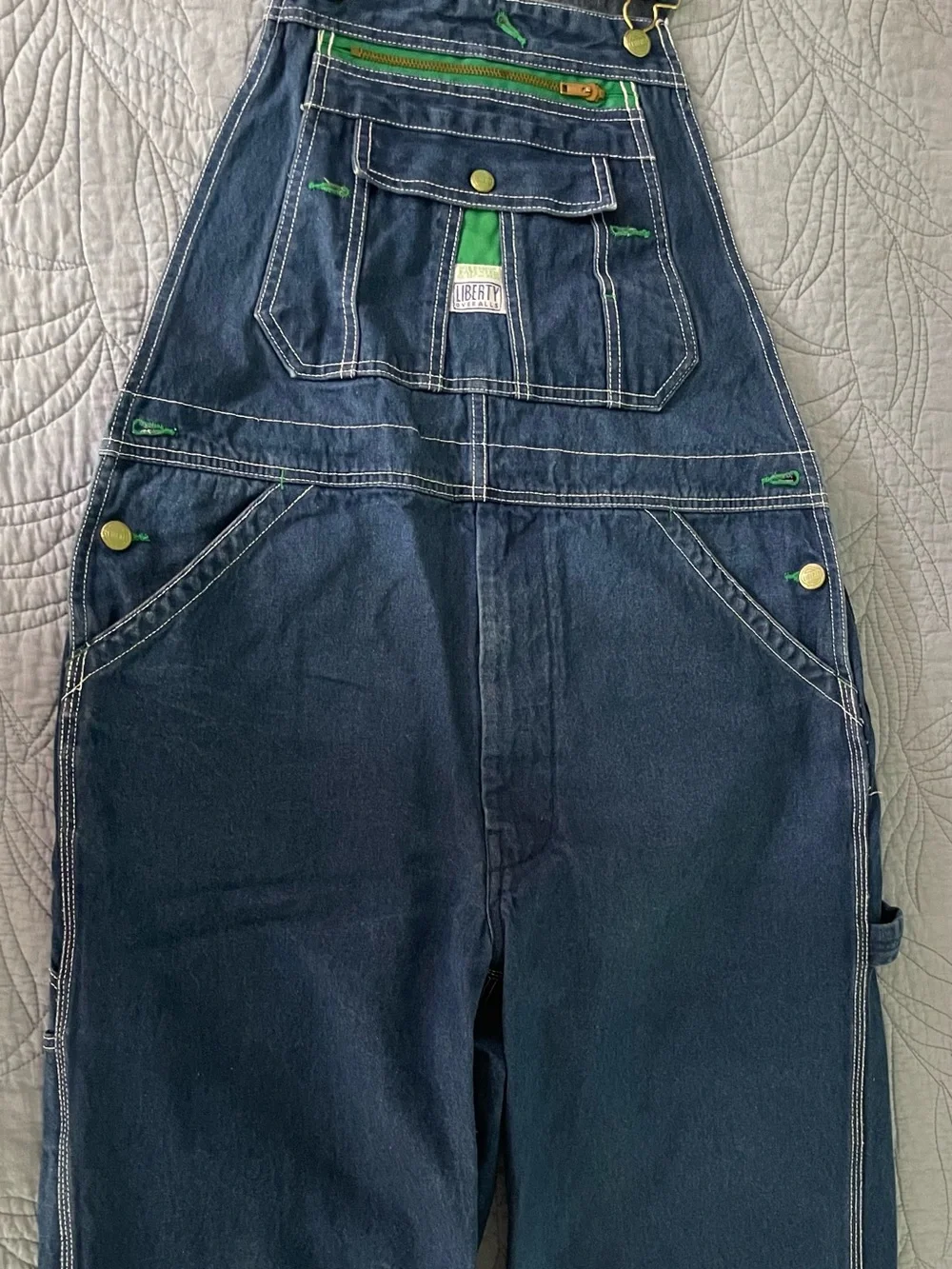 Liberty Denim Overalls Bibs Y2K Darkwash Green Trim   Men’s 36”x 30”